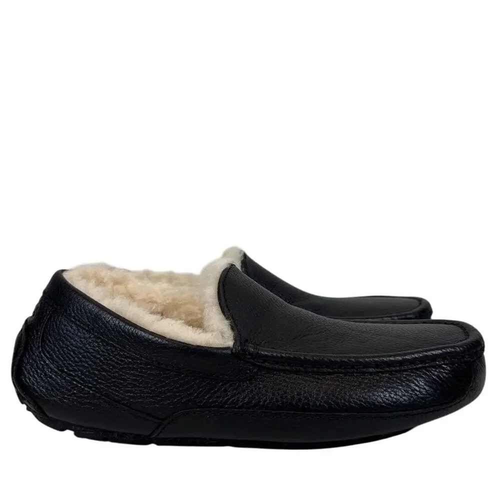 Ugg Ascot Slipper Mens Size 8 Black‎ Leather Slip On Lined